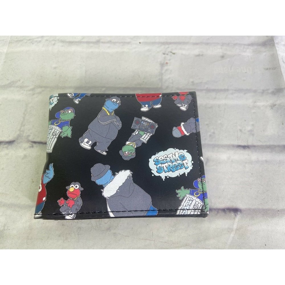 Sesame Street Hip Hop Elmo Cookie Monster Oscar Bi-Fold Wallet Faux Leather PU